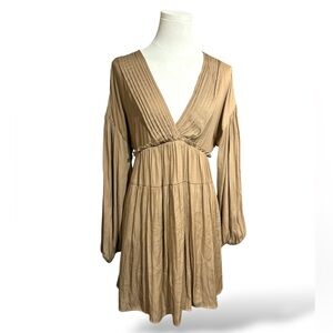 Mustard Seed Golden Tan Long Sleeve Dress women’s size S (G43)